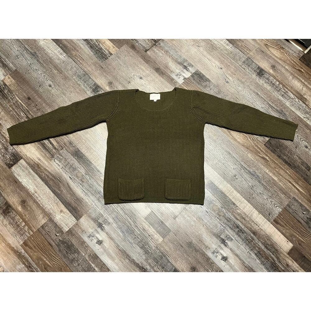 Debbie Morgan Military Green scoop neck sweater with elbow patches